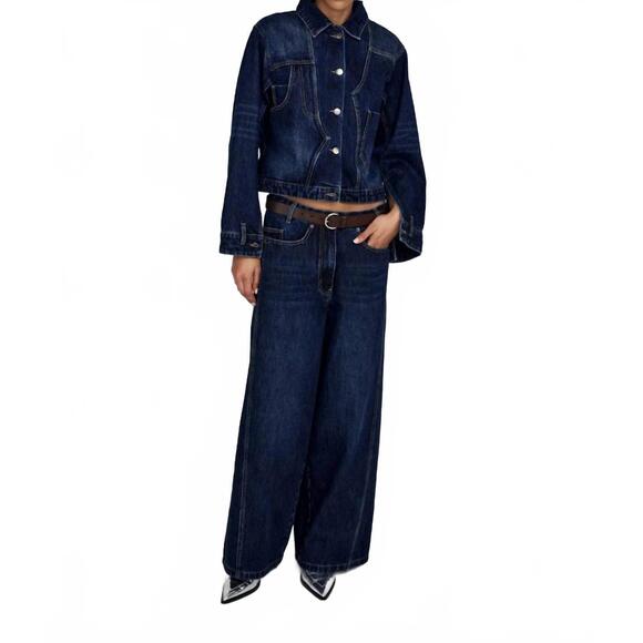 RABENS SALONER Pants - NEW RABENS SALONER lane patchwork denim wide leg pants in dark washed indigo